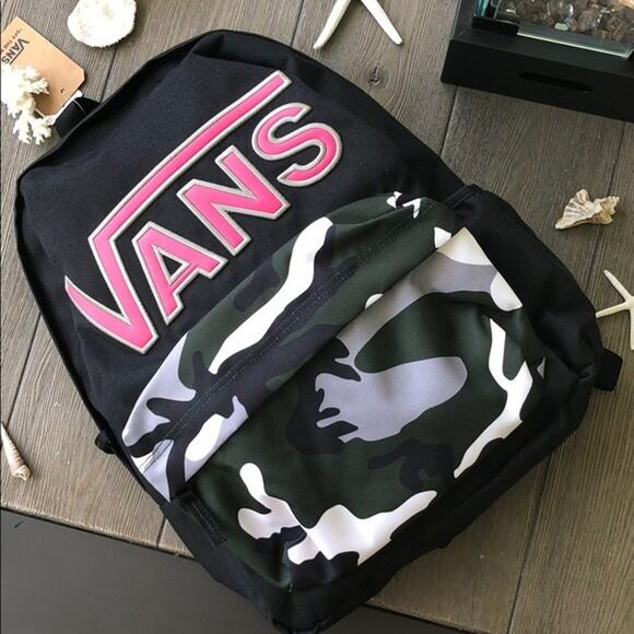 Vans Off The Wall Realm Backpack Bag Pink Embroidered Logo With Laptop Sleeve - Picture 1 of 7